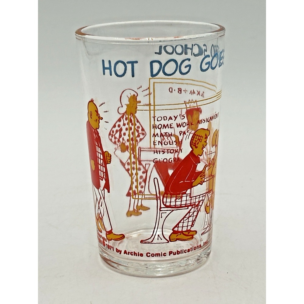 Vtg 1971 Archie Comic 8oz Juice Glass Hot Dog Goes To School Betty Embossed